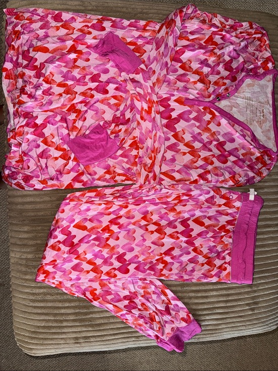 Little Sleepies Other - Little Sleepies Pink & Red Heart-Print Pajama Set with Magenta Trim
